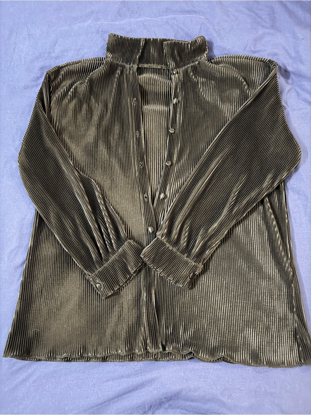 Pleated Button-Up Top in black